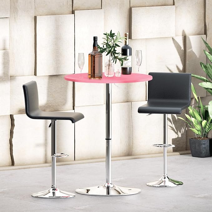 MoNiBloom Bistro Pub Table Round Bar 27.5"- 36" Height-Adjustable Cocktail Table with 23.5 Inch Table Top for Dining Room Home Kitchen Patio Bistro (Pink)