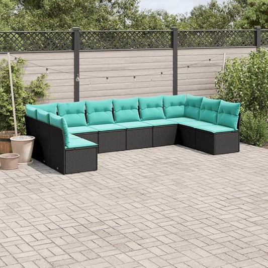 10 Piece Patio Sofa Set with Cushions, Sectional Sofa Garden Lounge Set Patio Conversation Set Outdoor Dining Sets for Poolside Garden Negotiation Area Exhibition Black Poly Rattan