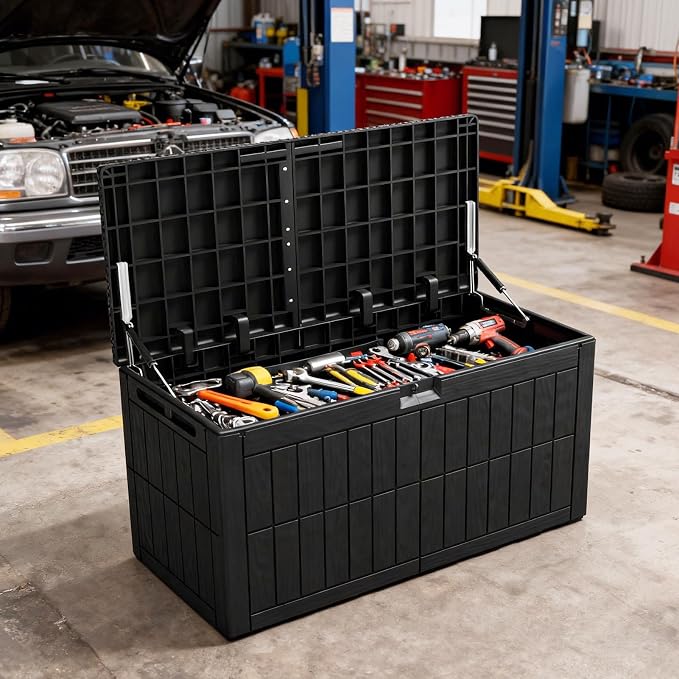 220 Gallons Large Outdoor Storage Box, Lockable Resins Deck Box, Lockable Deck Boxes for Patio, Poolside and Backyard