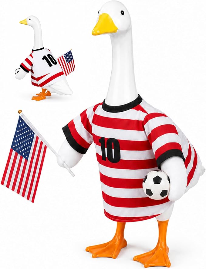 ROSSNY USA Soccer Porch Goose Outfit for 23 in Goose Statue | One-Piece Easy Dress Design, Summer Sports Fan Jersey Goose Clothes, Game Day Decor for Patio Yard Lawn
