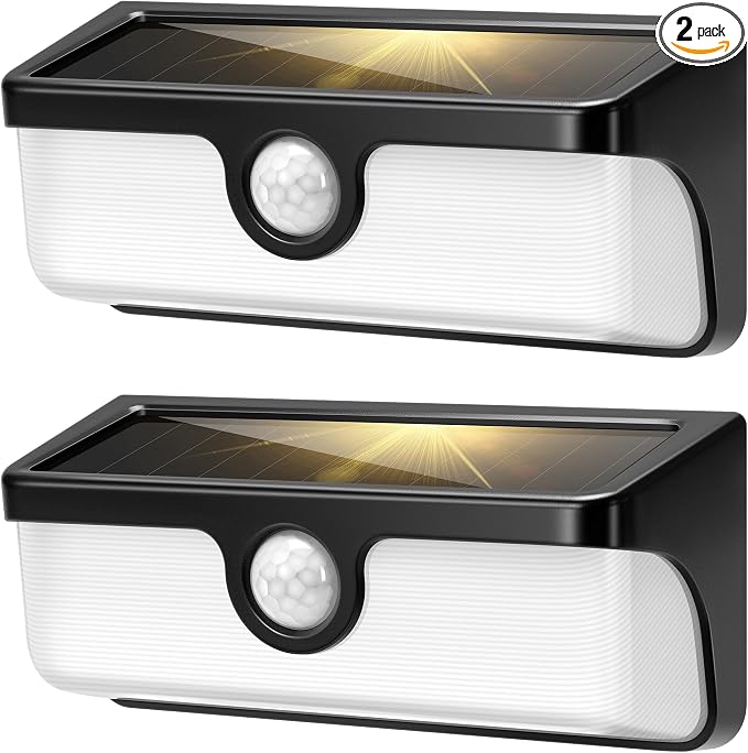 VIVOHOME Linkable Solar Lights Outdoor, Motion Sensor Wall Lights, 2 Packs | 2500LM Security Light with Diffuser for Extra Wide Lighting, IP65 Waterproof, Solar Powered for Garden, Patio, Porch, Yard