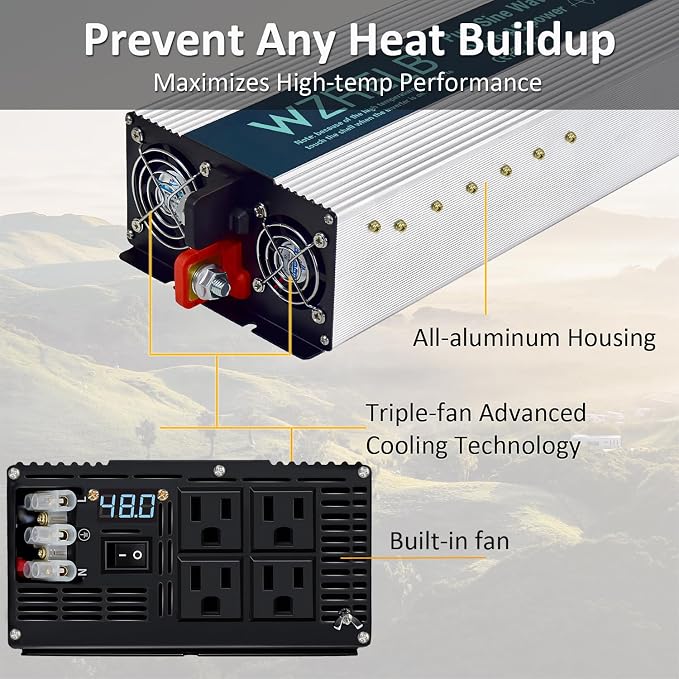 WZRELB 5000W Pure Sine Wave Inverter 48V DC to 110V 120V AC with LED Display,Remote Controller,Off-Grid Power Converter 10000W Surge with 4 AC Outlets, Hardwire Terminal for Home, RV, Truck, Camping