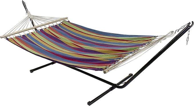 Northlight 32816547 Green 59" x 78" Purple and Yellow Striped Poly Cotton Hammock