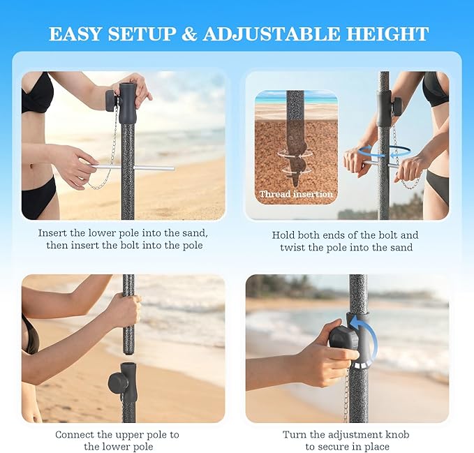 UIRWAY Beach Umbrella, Heavy Duty Windproof Beach Umbrellas with Sand Anchor & Tilt, Sun Protection Portable Beach Umbrella with Carrying Bag for Beach, Patio Garden Pool Outdoor
