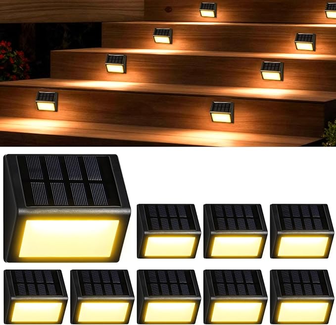 Solar Step Lights, 8 Pack Outdoor Waterproof Stair Lights, 3000K Warm White Light, Auto On/Off, Outdoor Solar Deck Light Decor for Garden Stairs, Front Step, Fence, Yard, Patio, Wall, Walkway, Porch