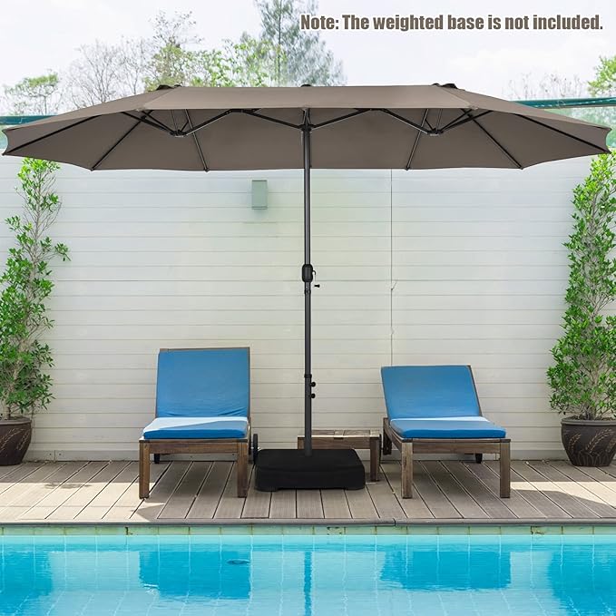 Tangkula 15Ft Double-Sided Patio Umbrella, Outdoor Extra Large Umbrella W/Hand-Crank System & Air Vents, Market Twin Umbrella W/ 12-Rib Sturdy Metal Frame for Poolside, Garden Backyard (Tan)