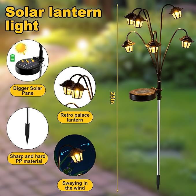 4 Pack Solar Hexagon Lights Outdoor Garden, 6 Head Solar Swaying Pathway Stake Lights with 8 Modes Changing Colors Waterproof for Yard Lawn Patio Landscape Decor