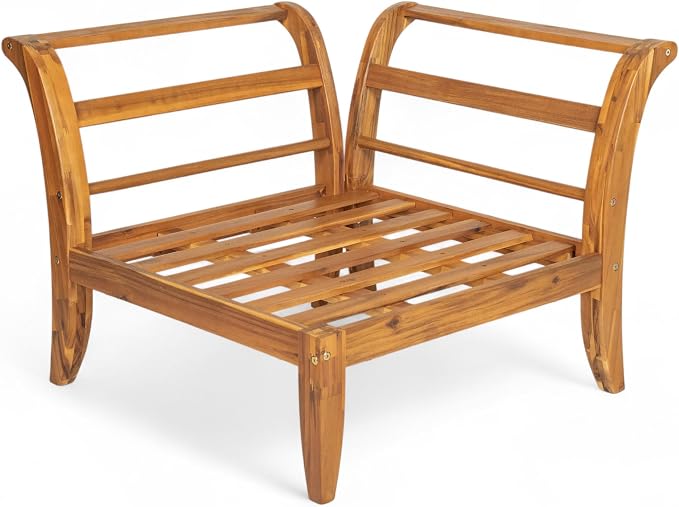 JIVOIT 6 Piece Acacia Wood Patio Sofa Set, Outdoor Modular Sectional Garden Furniture Set with Tea Table, Ottoman, 5 Cushions and Pillows, L-Shaped Conversation Daybed for Patios, Poolsides, Gardens