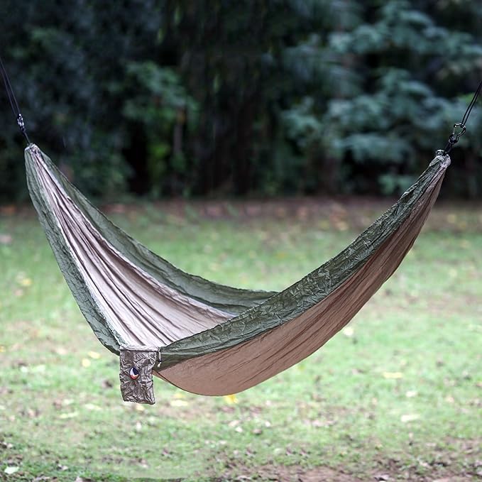 NOVICA Brown Beige with Olive Green Trim Parachute Portable 2 Person XL Camping Hammock with Hanging Straps, 'Jungle Dreams' (Double)