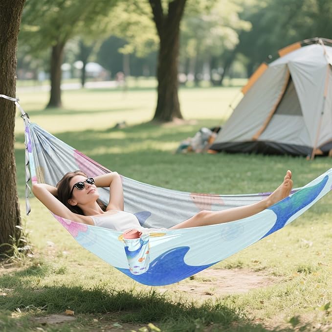 Watercolor Kid Style Dolphin Animal Fish 330lb Capacity Outdoor Hammocks with Tree Straps Hanging Hammock for Patio Backyard Lounge Base hamaca para adultos