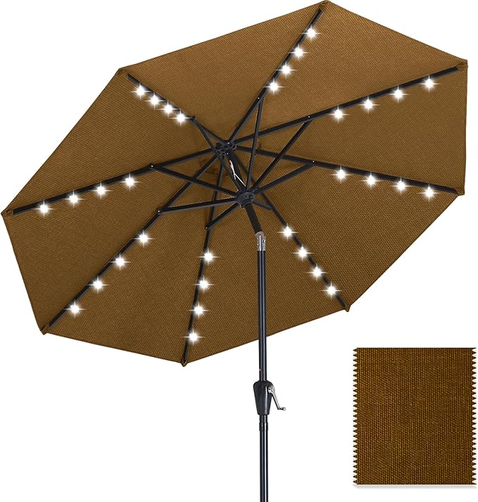 ABCCANOPY OLEFIN® 5-Year No Fading Patio Umbrella with Solar Lights (Dark Brown)