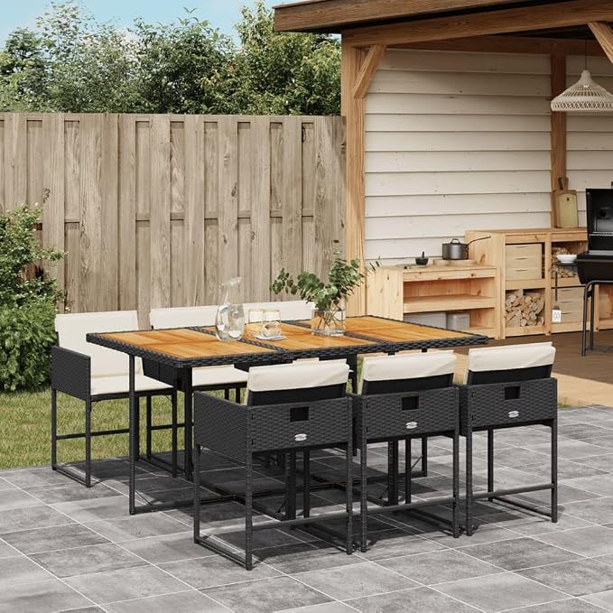 7 pcs Set Garden Dining Set & Balcony Furniture Black PE Rattan Patio Dining Set Outdoor Patio Furniture Set for Lawn Backyard Front Porch 65 x 41.7 x 28.7 in