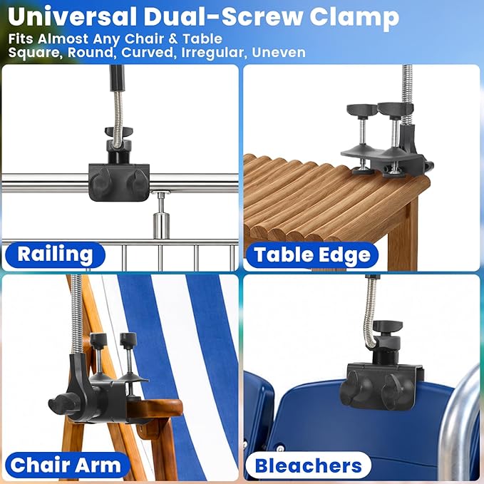 Chair Umbrella with Clamp,2PACK 53 inches Double Canopy Beach Chair Umbrella with Universal Clamp,50+ UV Protection,360° Swivel,Folding Clip on Sun Umbrellas for Table,Camping,Bench Chairs,Golf Cart
