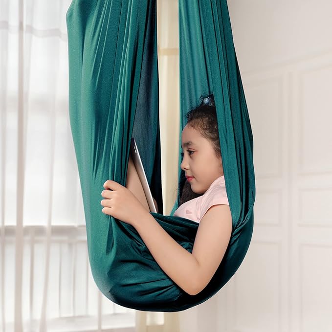 Yoga Swing for Kids Hammock Children Hangin Indoor Outdoor Autism Aspergers,ADHD Kids Hangin Therapy Swing 110inch x 59inch (Hardware Included) Dark Green
