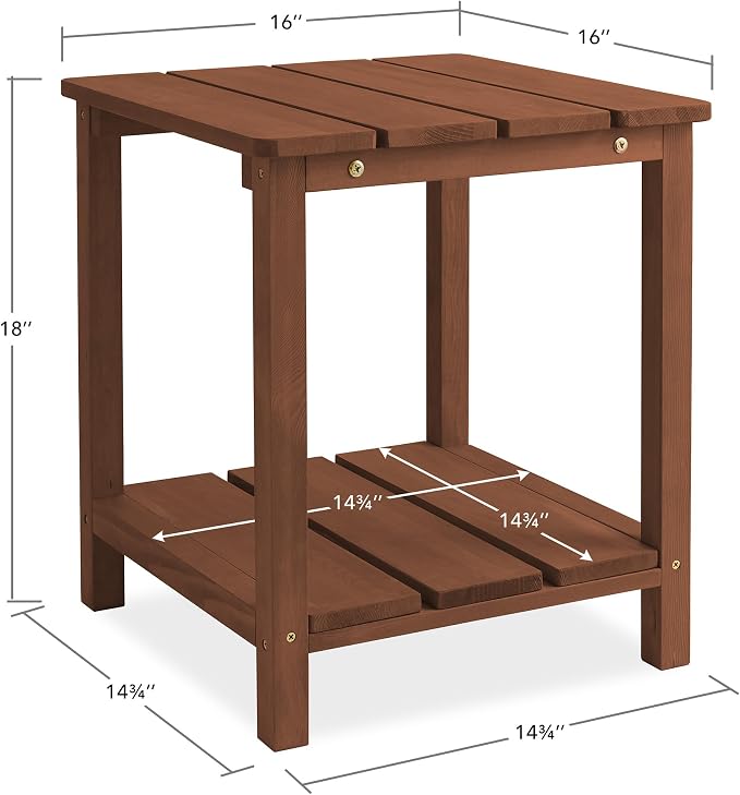 Casafield Adirondack Side Table, Cedar Wood Outdoor End Table with Shelf for Patio, Deck, Lawn and Garden - Espresso