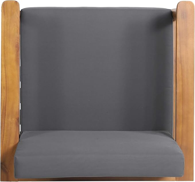 Eudora Outdoor Acacia Wood 2 Seater Chat Set, Teak and Dark Gray