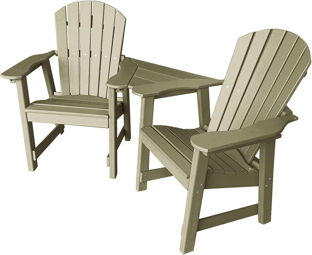 Phat Tommy 2 Chair Dining Table Set - Poly Outdoor Furniture - Small Patio Dining Set for Apartment Balcony Furniture, Recycled Poly Lumber Chairs and Table, Weatherwood