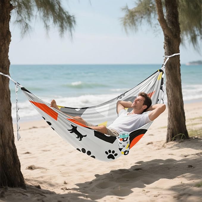 Geometric Pet Outdoor Hammock with Tree Straps for Outside Beach Patio Garden