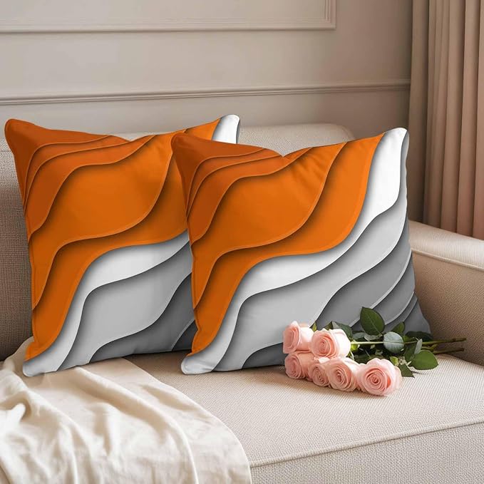 Abstract Beach Outdoor Pillow Covers Set of 2 Aesthetic Grey to Orange Gradient Waterproof Throw Pillow Cover Decorative Cushion Cases for Patio Porch Garden 20X20 Inch