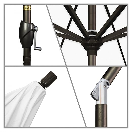 California Umbrella 9' Round Aluminum Patio Umbrella, Crank Lift, Push Button Tilt, Bronze Pole, 4-Year Non-Fading Fabric, Natural