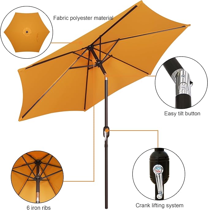 Blissun 7.5 ft Patio Umbrella, Yard Umbrella, Outdoor Market Umbrella with Push Button Tilt Crank, Golden Yellow