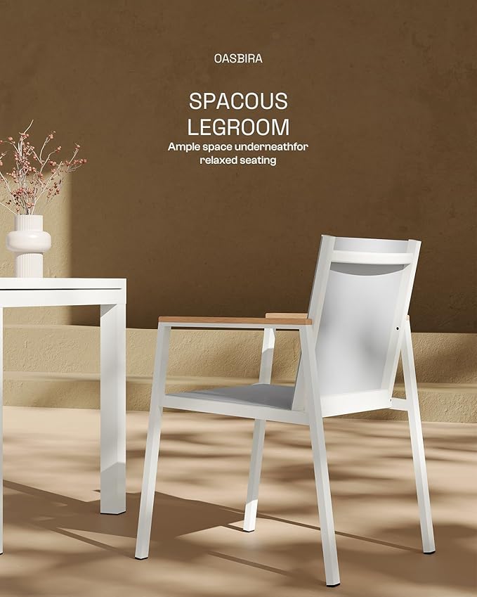 Outdoor Aluminum Patio Dining Table Set for 8 Person, Expandable Outdoor Table and 8 Chairs with Textilene Fabric & HDPS Armrest, All-Weather Patio Furniture Set for Yard, Garden, White