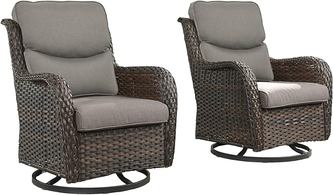 Rilyson Wicker Rocking Chair Swivel Chairs - Rocker Patio Chairs Set of 2 Rattan Rocking Chair for Outdoor Porch Deck Garden Backyard (Brown/Grey/Smile)