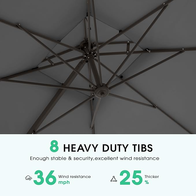 JEAREY 11ft 2-Tier Cantilever Patio Umbrella, Large Square Outdoor Offset Umbrella with Double Top Vent and 360-degree Rotation for Garden, Deck, Pool, Patio, Gray