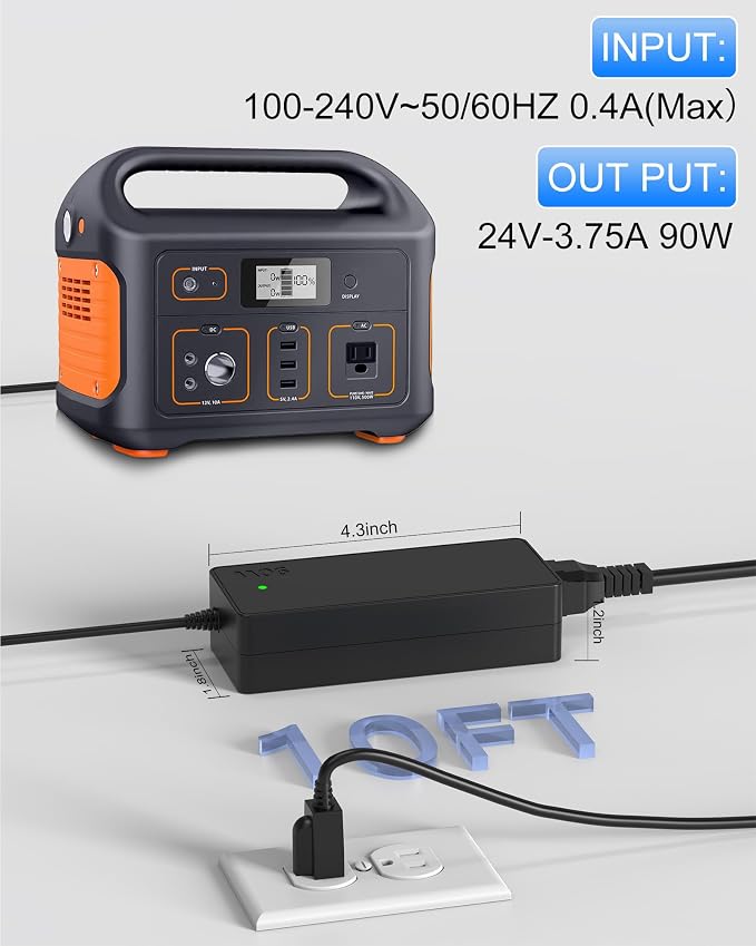 WUKUR 24V 90W Charger for Jackery Portable Power Station Explorer 160 240 300 500 550 E300 E500 E550 Solar Generator 167Wh 240Wh 293Wh 518Wh Lithium Battery