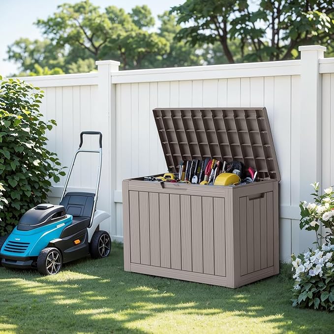 EasyUp 50 Gallon Deck Box,Outdoor Storage Box for Garden Tools Equipment,Cushions and Patio Storage,Lockable and Resin,Easy to Install(Grey)