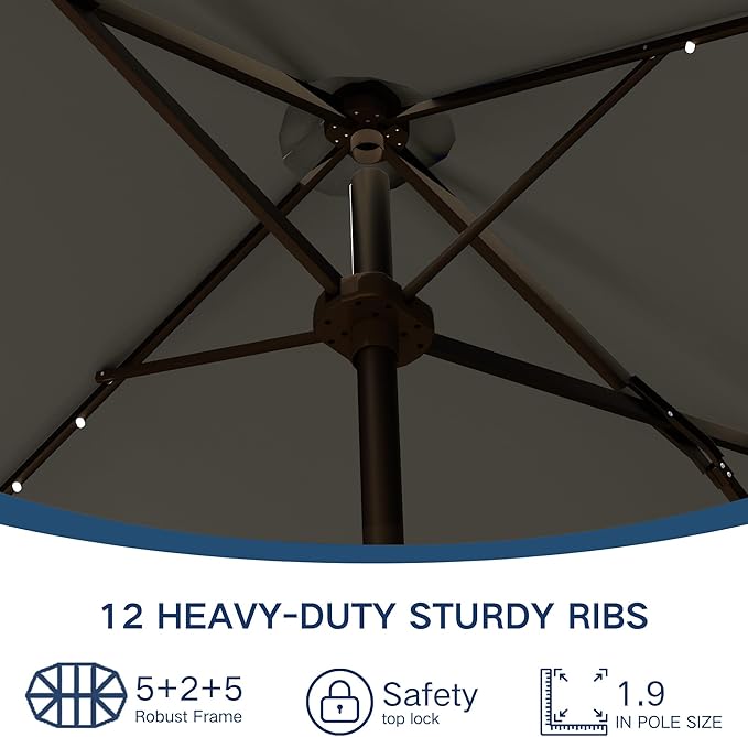 Large Patio Umbrella with Solar Lights and Base, Double-Sided Outdoor Rectangle Umbrella with 48 LED Lights, Market Table Umbrellas with UV Resistant Canopy