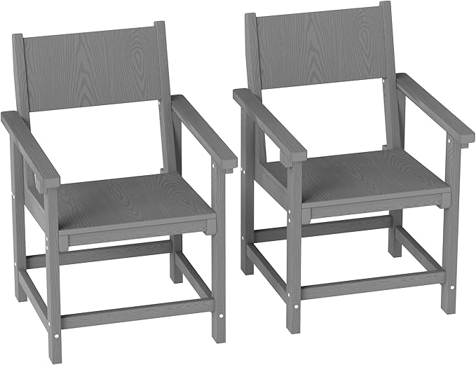 HDPE Outdoor Patio Dining Chairs,Dining Chairs Set of 2 with Arms, Waterproof, Rot Resistant, for Outside, Lawns, Porch, Patio, Deck, Garden Gray