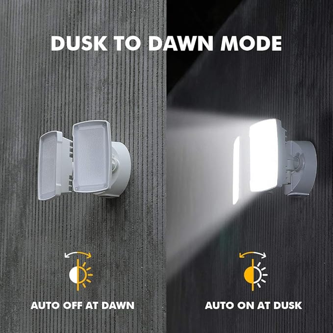 LUTEC LED 3500 Lumen 32W 5000K Integrated Dual-Head Flood Light Outdoor Dusk to Dawn Waterproof Exterior Security Wall Light for Patio Garden Yard