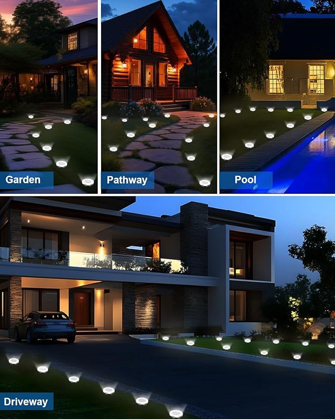 Solar Lights Outdoor Waterproof, 12 Pack 8 LED, Thickened Stainless Steel Ground Light, Solar Garden Lights Landscape Lighting for Patio Pathway Lawn Yard Deck Driveway Walkway, Warm White