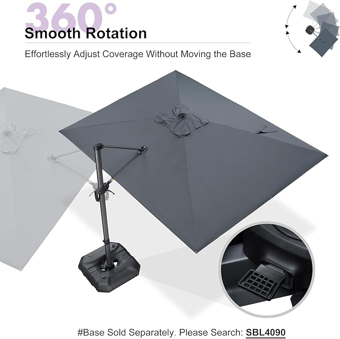 PURPLE LEAF 9' X 11.5' Patio Umbrella Outdoor Cantilever Rectangle Umbrella Aluminum Offset Umbrella with 360-degree Rotation for Garden Deck Pool Patio, Grey