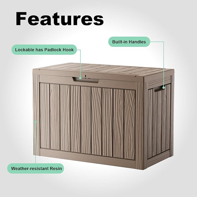 Deck Box Large Outdoor Storage for Patio Furniture,Outdoor Cushions,Garden Tools and Pool Supplies,Waterproof,Resin,Lockable (Grey, 45 Gallon)