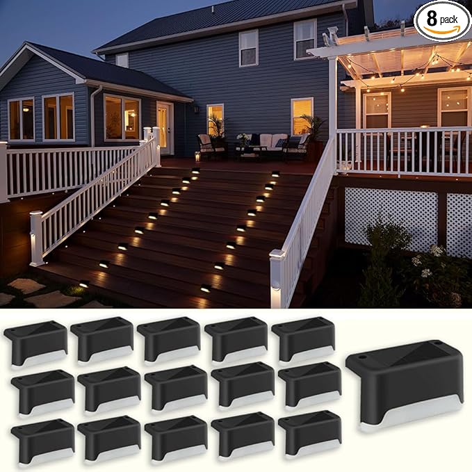 Solar Deck Lights Outdoor, 4 PCs LED Solar Fence Lights Waterproof, Garden Decorative Solar Step Lights, LED Solar Lights for Patio Porch Stairs Yard Driveway Pathway (Cool White, 24-Pack)
