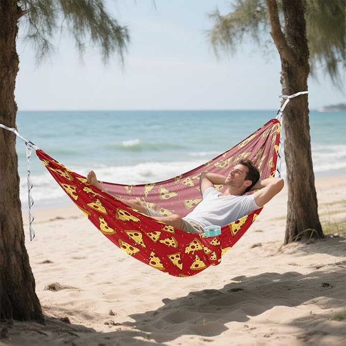 Camping Hammock Outdoor Hammocks for Outside Red Pizza Beach Trees Portable Lightweight with Pockets Tree Straps Indoor