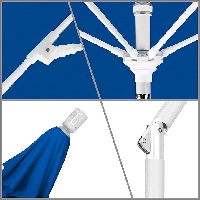 California Umbrella 11' Round Fiberglass Rib Market Umbrella, Crank Lift, Collar Tilt, Pacific Blue, White Pole (GSCUF118170-SA01-DWV)