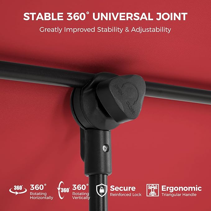 HOMSHADE 6x4ft Outdoor Balcony Umbrella - Flat Porch Pool Patio Umbrella Rectangular Canopy Shade UPF50+ UV Protection 360° Rotating & Tilting All Angles Applicable (Red, No Base)