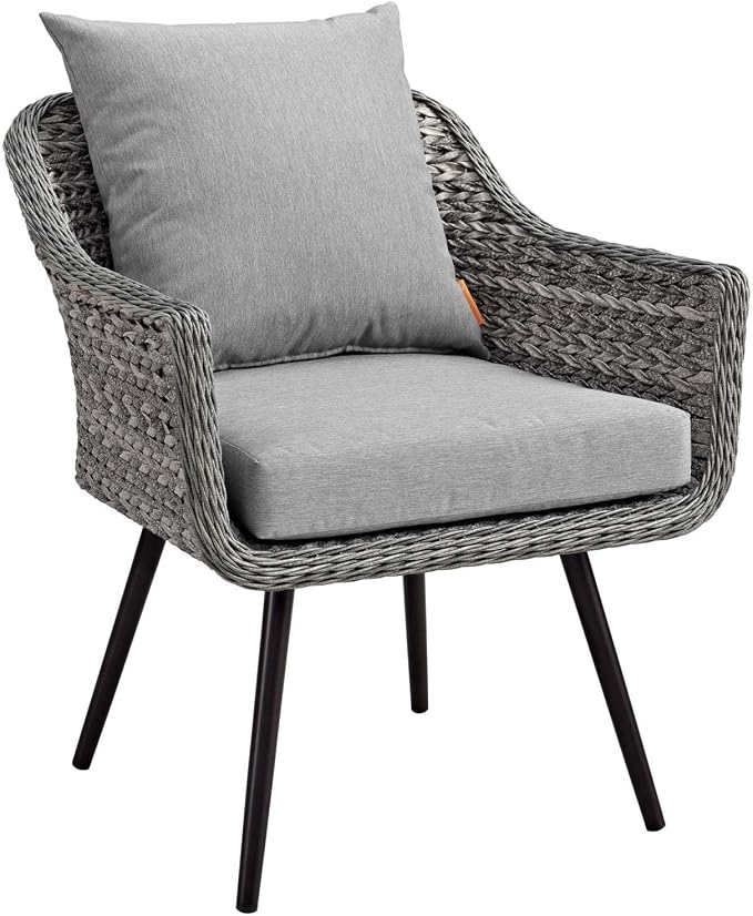 Modway EEI-3176-GRY-GRY-SET Endeavor Armchair Outdoor Patio Wicker Rattan Set of 2, 2 Living Armchairs, Gray