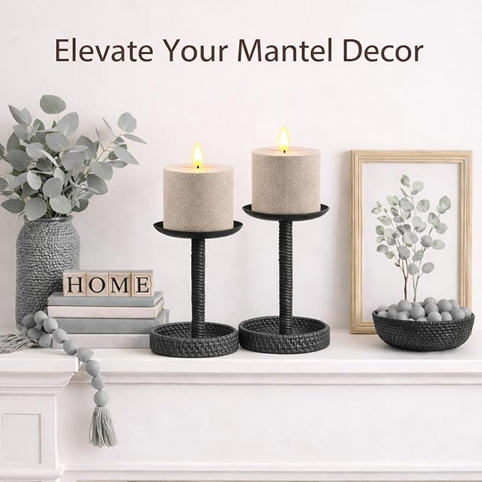 smtyle 3x3 inch Flicking Flameless Taupe Sand Finish Textured LED Pillar Fake Minimalist Battery Operated Candles with Remote for Living Room Bedroom Table Decor
