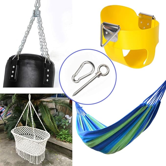 Hammock Hanging Kit, Hammock Chair Hook Eye Hooks Heavy Duty Hooks Stainless Steel Hammock Hook Carabiner Set Swing Hardware for Hanging Yoga Hammock Swing Chair Indoor Outdoor
