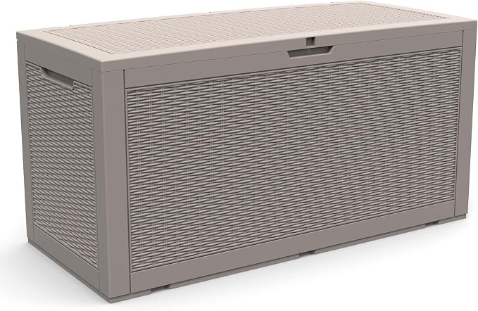 DIKEP 100 Gallon Polypropylene(PP) Deck Box Lockable Outdoor Storage Box for Patio Furniture Cushions, Garden Tools, Pool Supplies | Built-in Handles Waterproof Storage Container, Gray