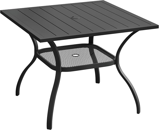 VICLLAX 37.8" Square Outdoor Patio Dining Table, All Weather Metal Table for Lawn Garden, Black Tabletop for 4 People