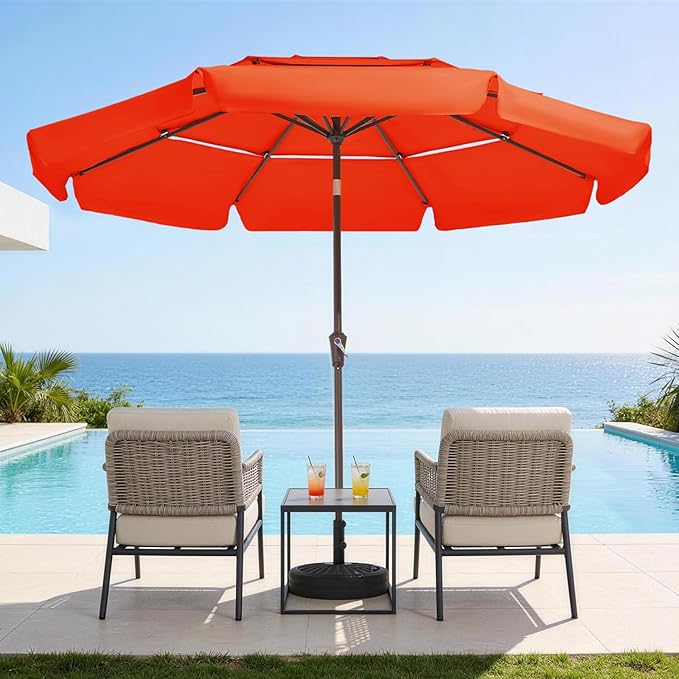 JEAREY 3 Tiers 9 FT Patio Umbrellas Outdoor Table Umbrella with Push Button Market Umbrella 8 Sturdy Ribs UV Protection Waterproof for Garden,Orange