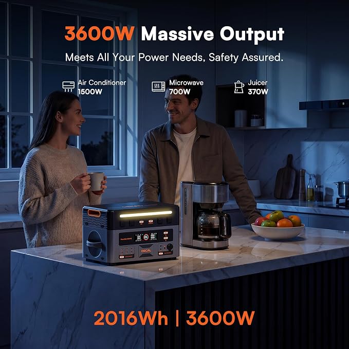 OSCAL 3600W with 2x400W Solar Panels, Portable Power Station, 2016Wh LiFePO4 Battery, 3600W(Peak 7200W) Solar Generator, 90 Min Fast Charge, 14 Ports, LED Light, Home Backup, RV, Camping & Outdoor