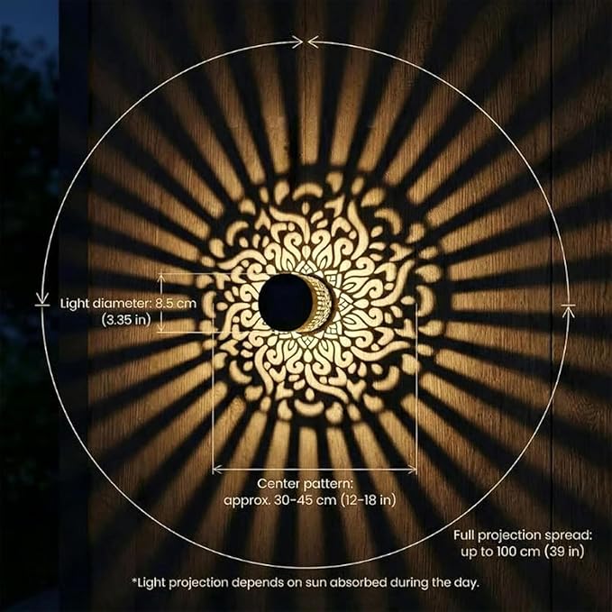 2Pcs Decorative Solar Mandala Lights, Metal Outdoor Waterproof Decorative Lights for Garden Patio Deck Steps, Solar Powered Wall Lantern for Yard Post & Front Door