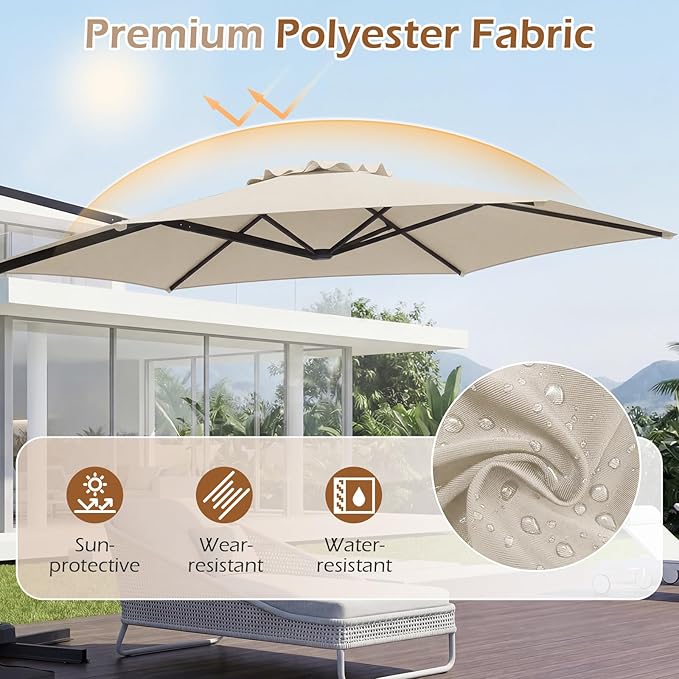 Tangkula 10FT Patio Umbrella, Offset Cantilever Outdoor Umbrella with 360 Degree Rotation, Air Vent, Cross Base for Pool Deck Garden Backyard (Beige)