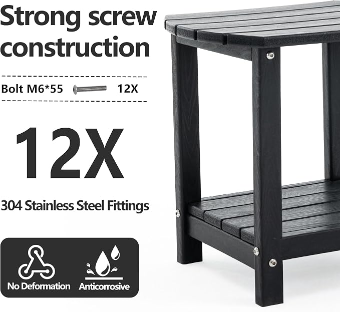 Adirondack Small Outdoor Side Table - Weatherproof HDPE Patio End Table with 2-Tier Storage for Firepit, Balcony, Garden, Poolside or Bathroom (Dark Black, Set of 4)